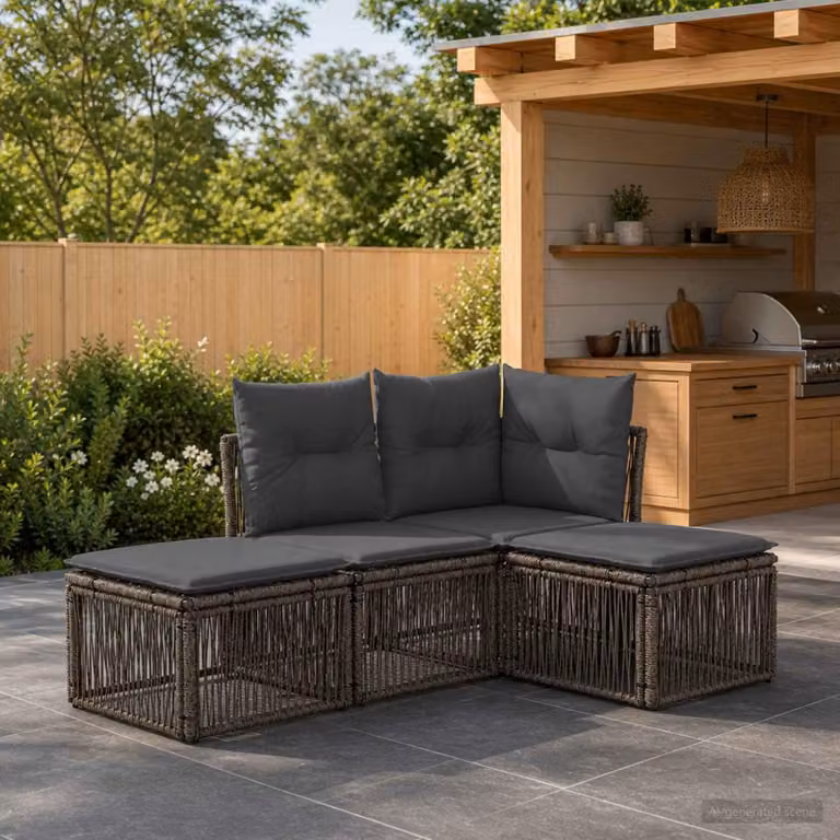 Maison Exclusive - Set da giardino composto da 4 pezzi, divano in rattan sintetico, colore grigio