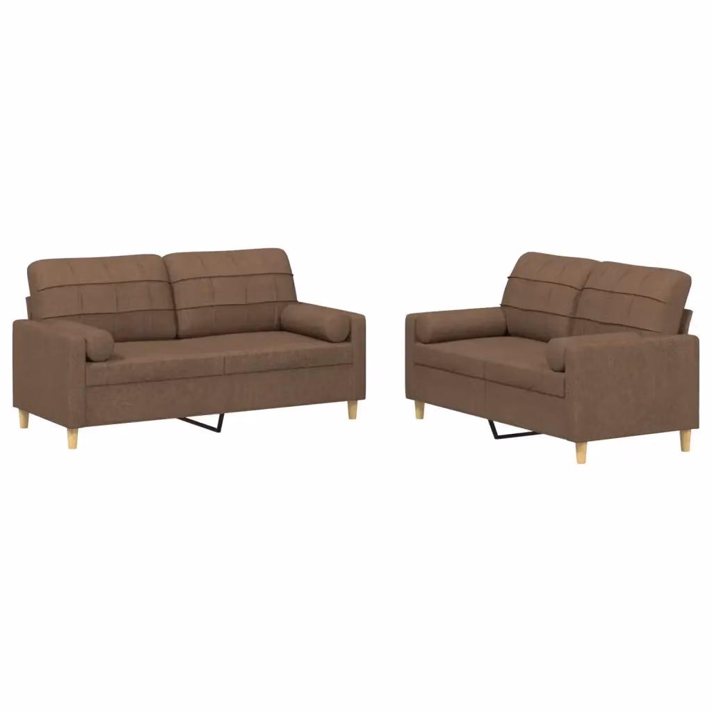 Set di 2 Divani Moderni vidaXL in Tessuto Marrone con Cuscini e Struttura Imbottita – 2