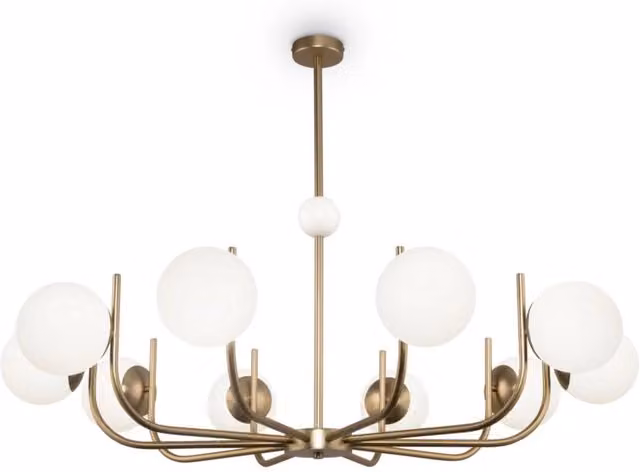 Lampadario a sospensione Maytoni Rendez-vous in metallo oro e vetro bianco con sfere, 10xE14