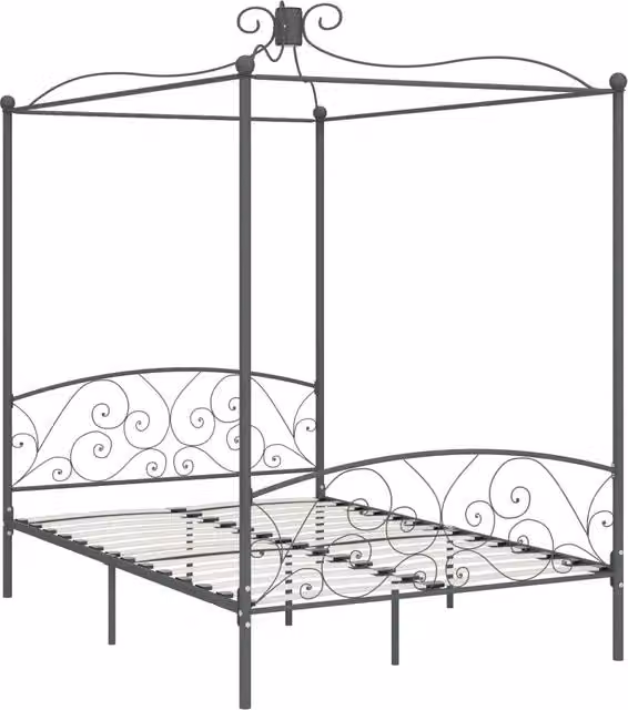 Letto a Baldacchino Grigio in Metallo 140x200 cm 284483