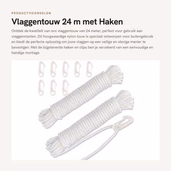 Corda in nylon per bandiere, 24 metri - Resistente e resistente all'usura - Ideale per pali di bandiera - Include fermagli per bandiere