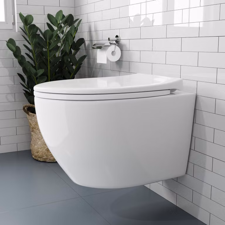 WC di lavaggio WC sospeso senza bordo - WC sospeso a 360° monoforo con sciacquone superspin, sedile con coperchio rimovibile e meccanismo di chiusura soft-close