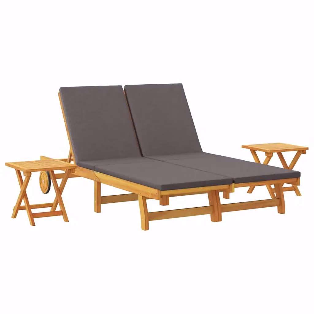 vidaXL Lettino da sole moderno in legno di acacia con materasso grigio e poggiatesta regolabile – 2