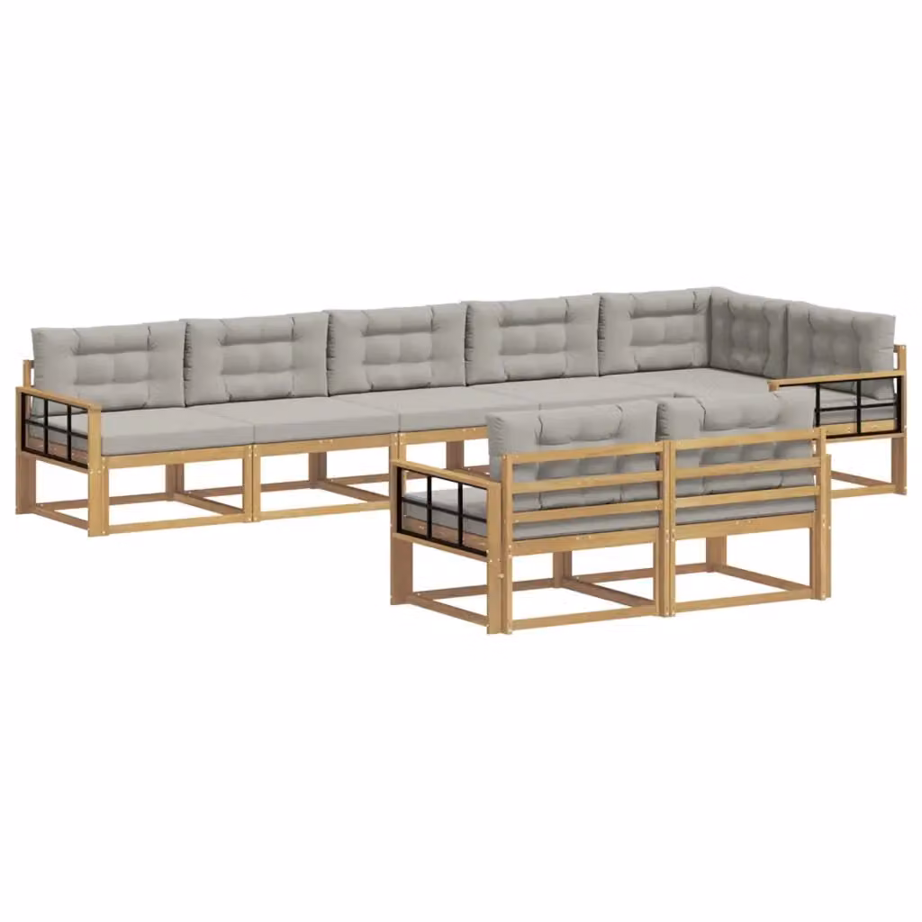 Set di divani da esterno a L vidaXL in legno di acacia con cuscini, Bianco e Grigio – 2