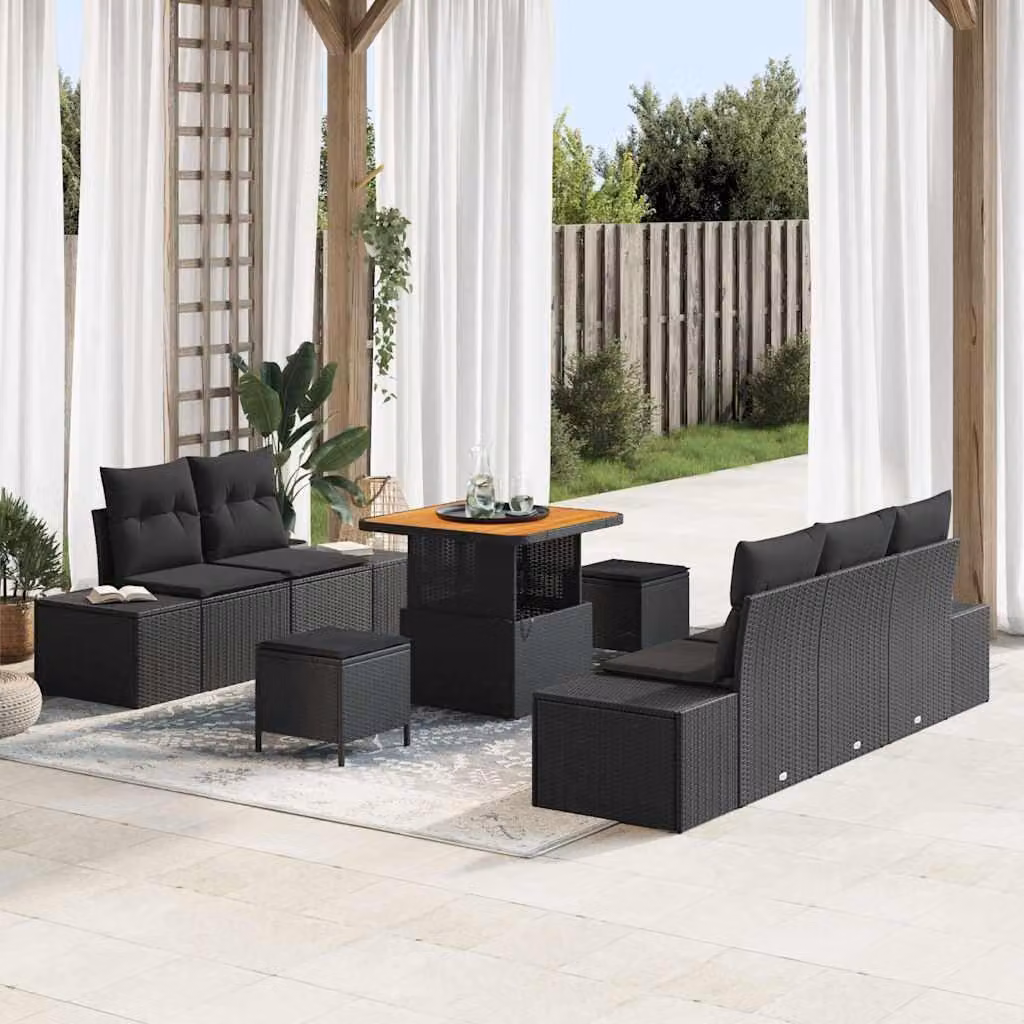 Maison Exclusive - Set da giardino composto da 8 pezzi, divano in rattan sintetico nero