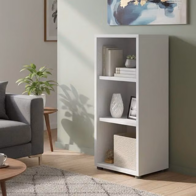 Libreria Minsk DMORA, Scaffale Moderno Bianco Opaco, L 47 cm x P 40,1 cm x H 113,4 cm