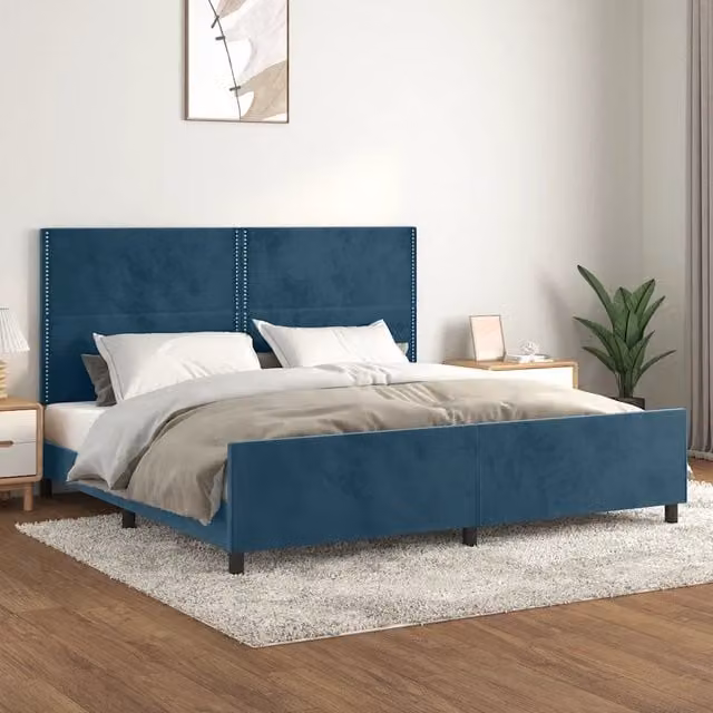 Giroletto senza Materasso Blu Scuro 200x200 cm in Velluto 3125718