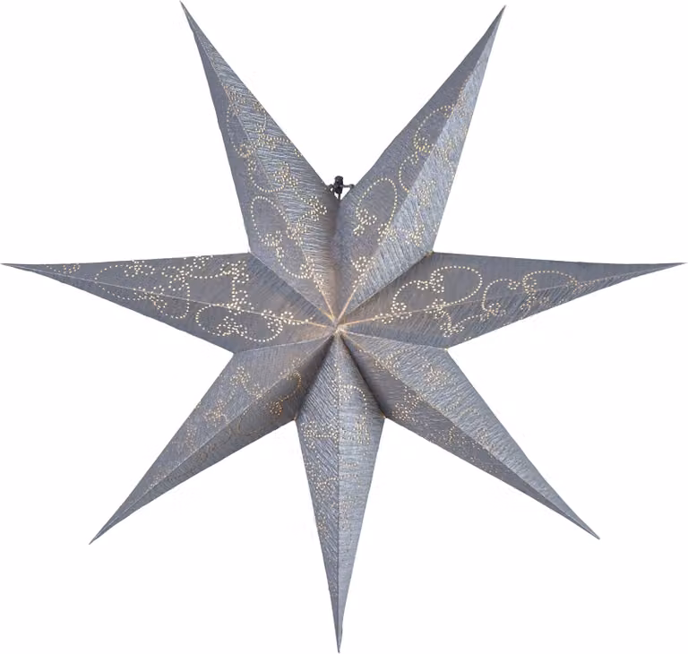 Stella di carta a sette punte, color argento, dimensioni 1,5 x 6,3 x 6,3 cm
