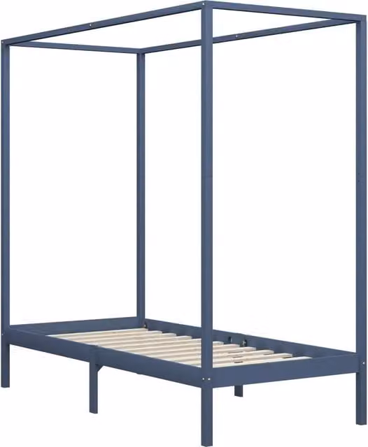 Letto singolo a baldacchino in legno di pino grigio con doghe fisse L/P/H: 200 x 100 x 204 cm