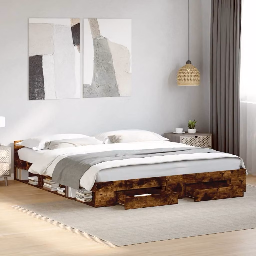 vidaXL Giroletto con Cassetti in Legno Multistrato Rovere Fumo L: 180 cm, P: 200 cm – 1