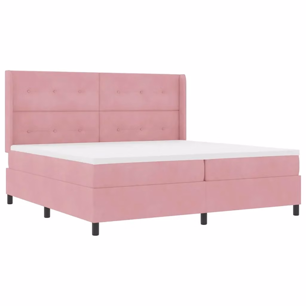 Letto a molle moderno vidaXL in velluto rosa con illuminazione LED sottostante, L/P/H: 200 x 200 x 280 cm – 2