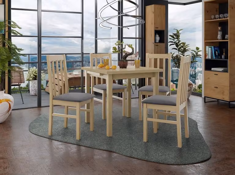 Tavolo da pranzo allungabile 80 cm con 4 sedie ADELBITE 4 - rovere sonoma / grigio acciaio