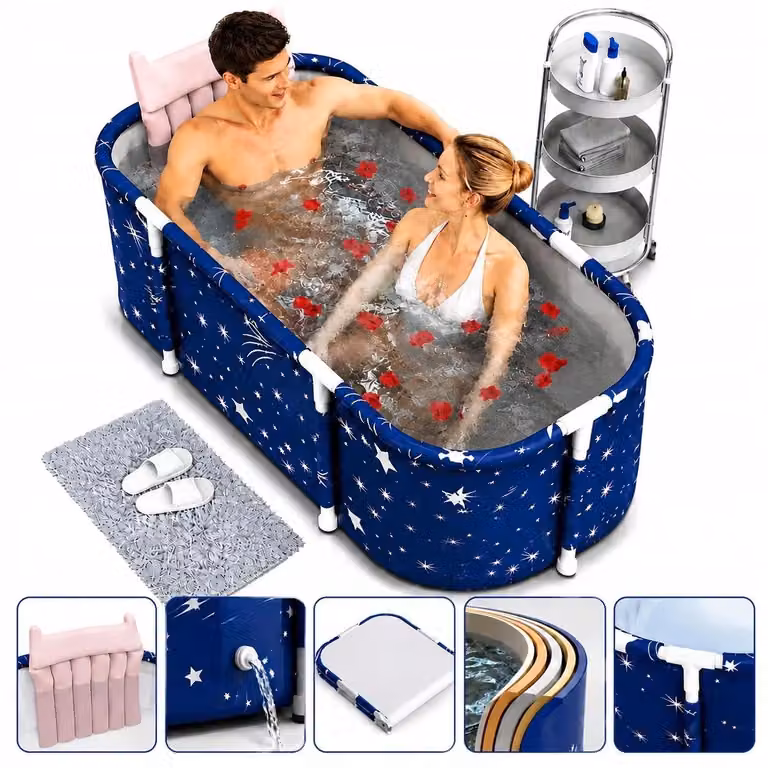 Vasca da bagno pieghevole e portatile, extra large - Per adulti - 120 cm - Profonda - Isolamento a 6 strati - Portata massima 150 kg - Spa per la casa