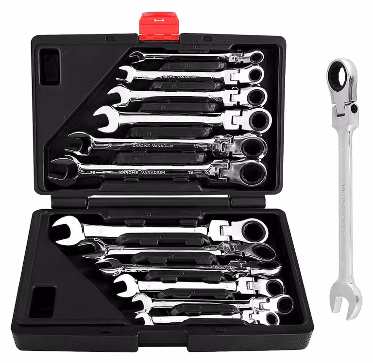 Set di 12 chiavi a bussola con cricchetto, da 8 a 19 mm, multifunzione e con testa flessibile