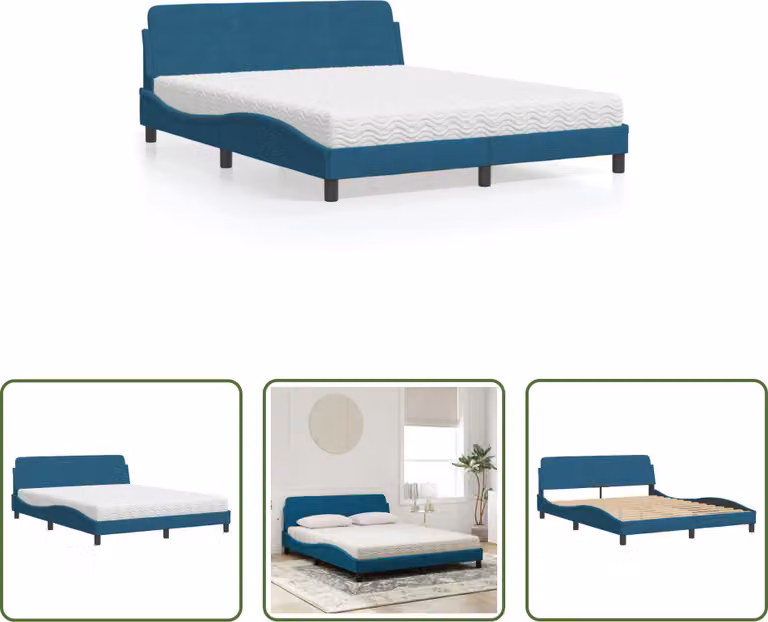 The Living Store Letto con materasso blu 160x200 cm in velluto
