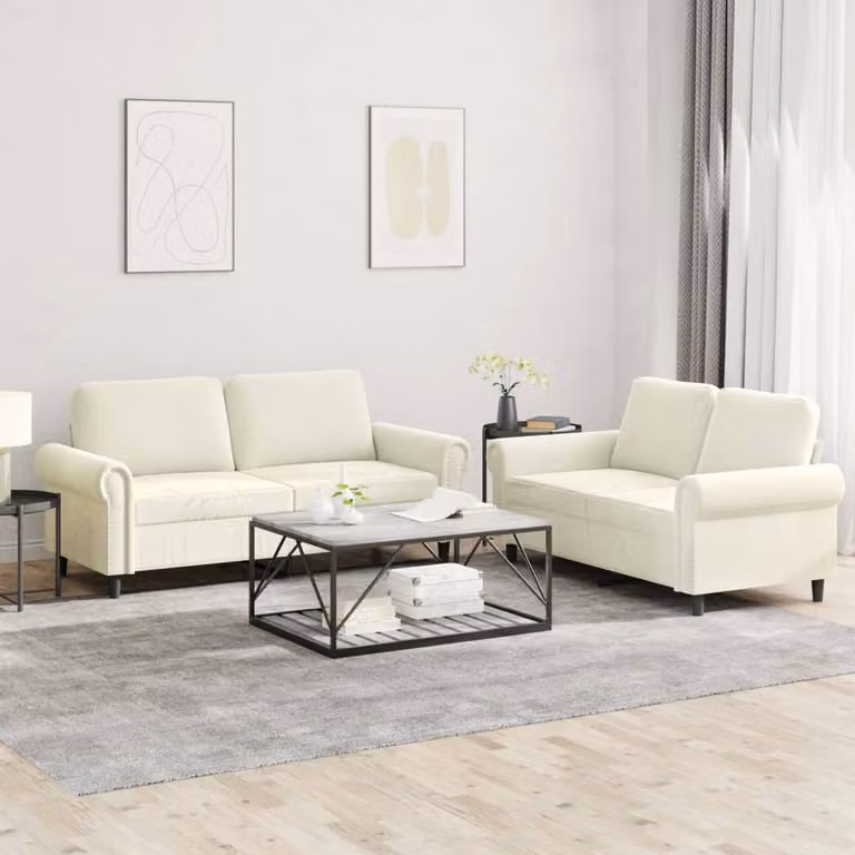 vidaXL Set di 2 Divani Moderni in Velluto Beige con Cuscini