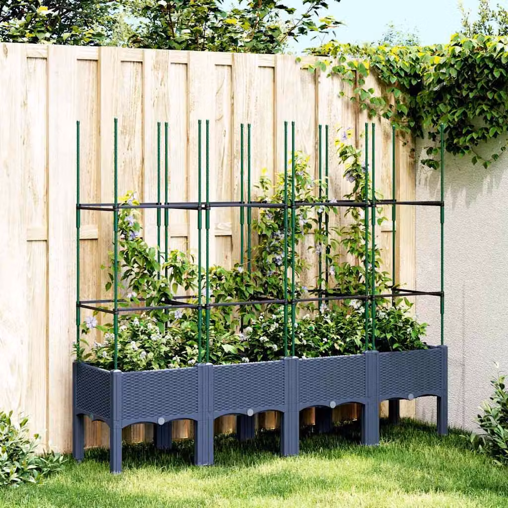 Fioriera da giardino con traliccio vidaXL in plastica, Grigio Blu, L: 160 cm, P: 40 cm, H: 142,5 cm