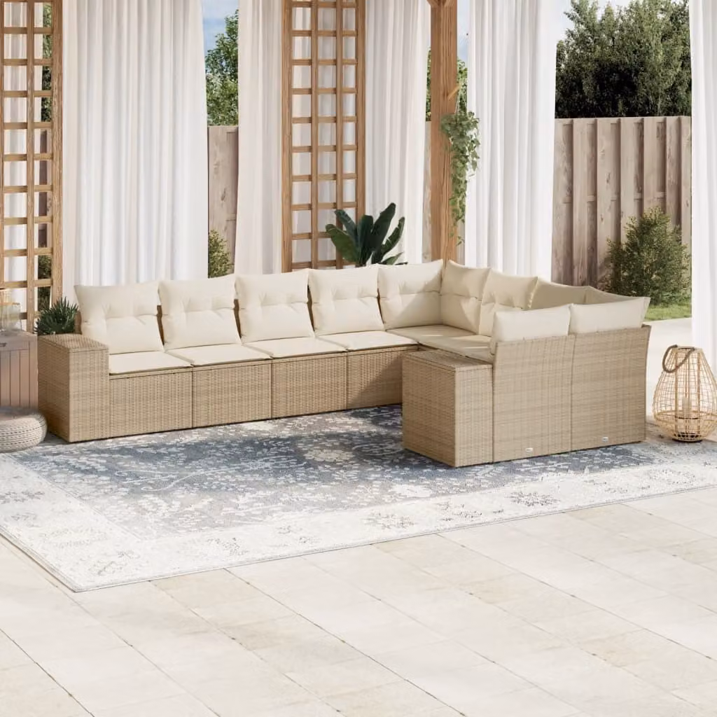 Maison Exclusive - Set Divano da Giardino 9 pz con Cuscini Beige in Polyrattan