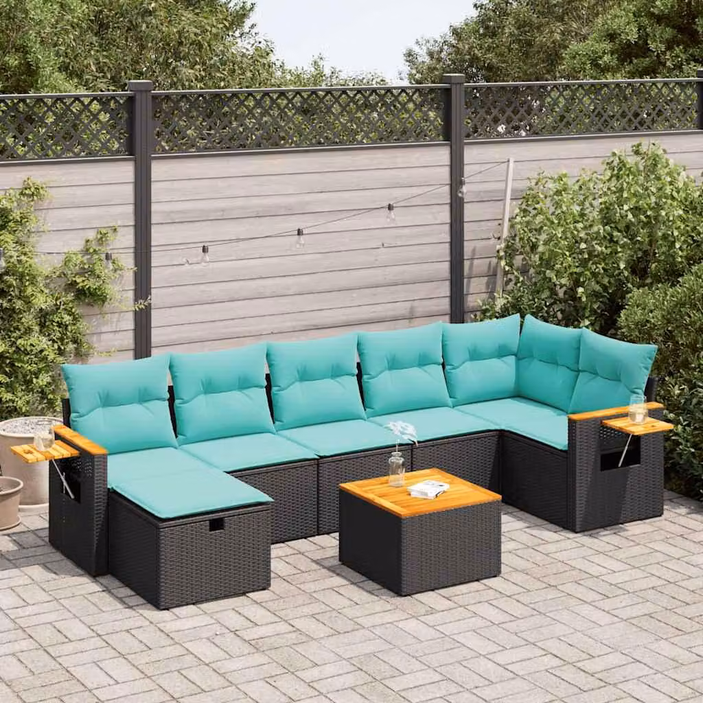 Maison Exclusive - Set da giardino 8 pezzi con cuscini in polyrattan nero