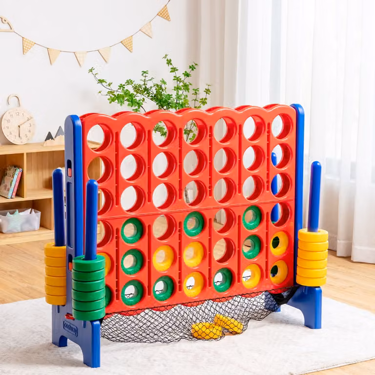 Set Forza 4 Gigante Costway con Rete per Pedine, Gioco per Interno ed Esterno per Bambini e Adulti, Blu e Multicolore, Diametro: 119 cm