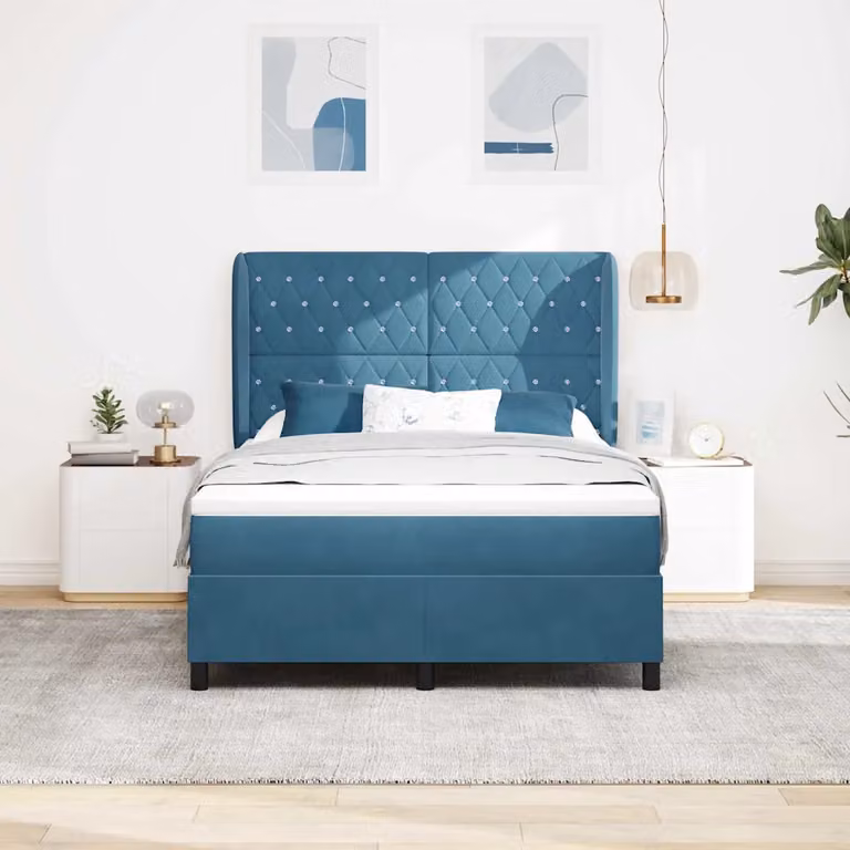 Letto ibrido con testiera in velluto blu vidaXL L/P: 140 x 200 cm