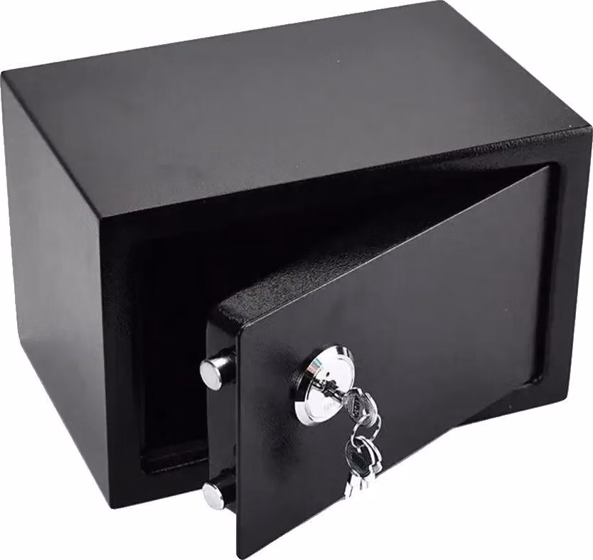 Mini cassaforte, serratura con chiave, design per montaggio a parete, nero