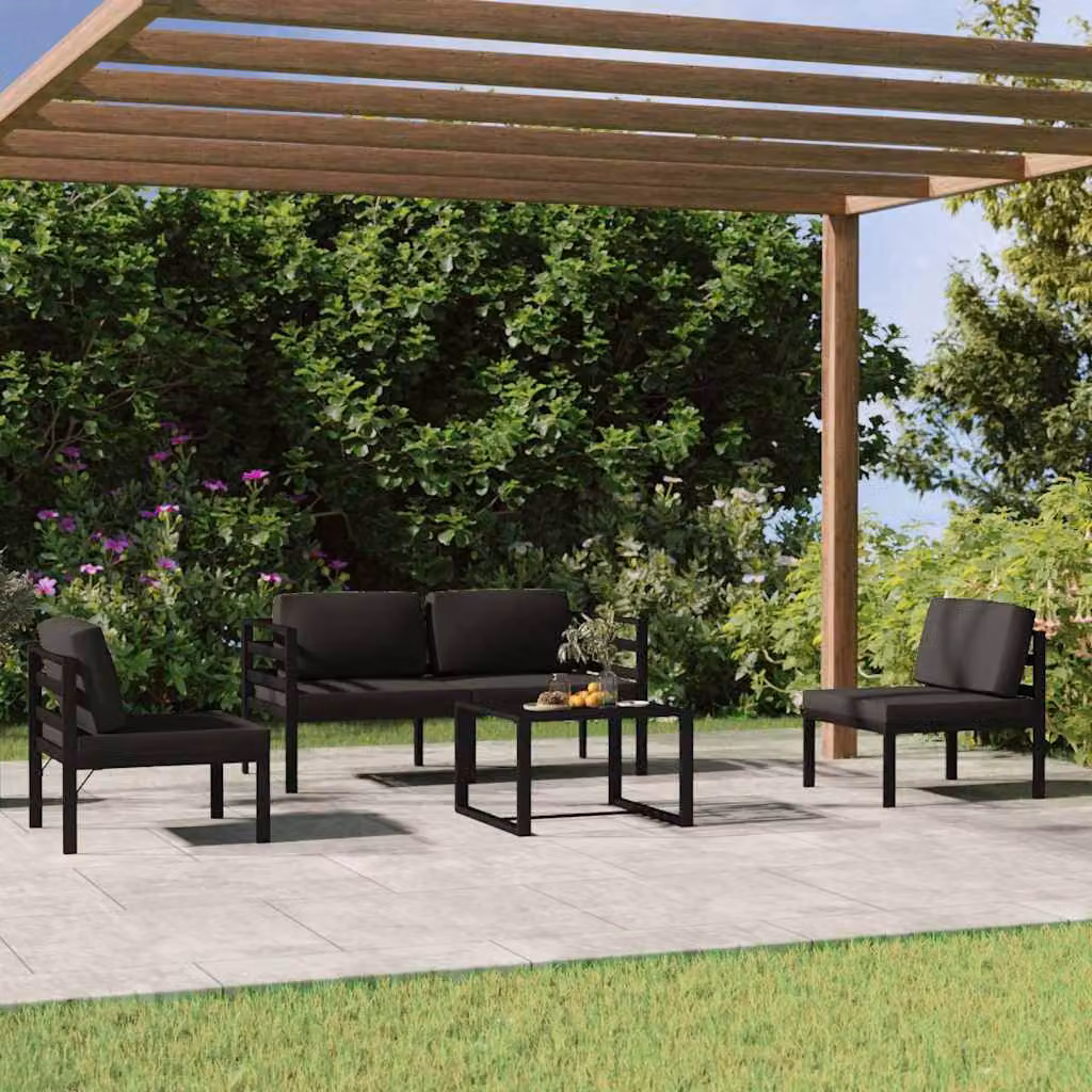 Set di divani da giardino vidaXL 5 pezzi in alluminio antracite con cuscini e tavolino da esterno – 1