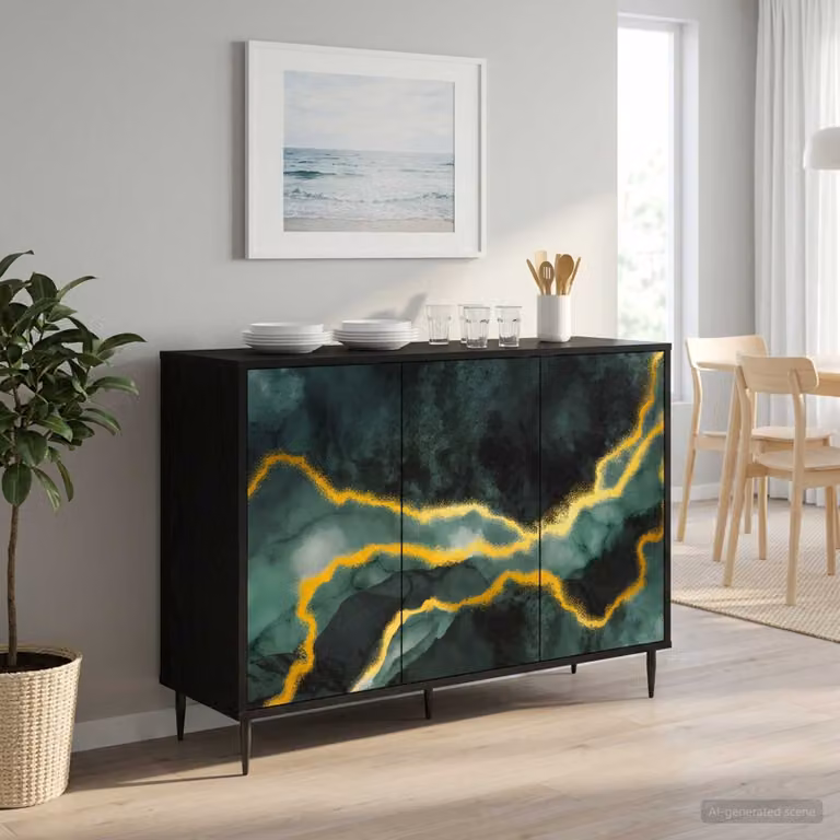 Credenza moderna vidaXL WIJHE in rovere nero, L 102 cm x P 33 cm x H 76 cm