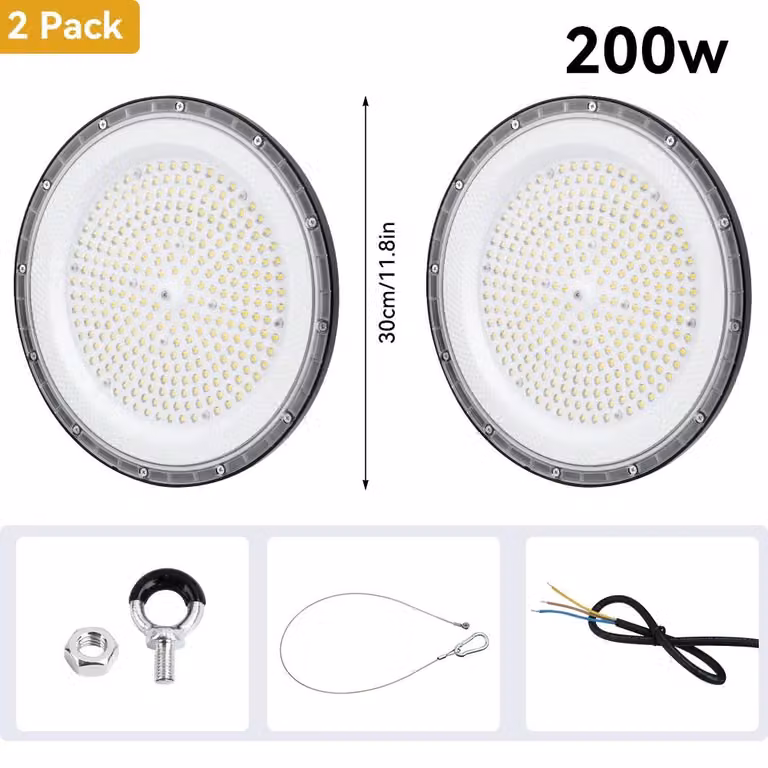 Lampada a LED modello UFO per ambienti industriali - 200 W - confezione da 2 - 85–265 V - luce bianca fredda - corpo in alluminio - per interni/esterni