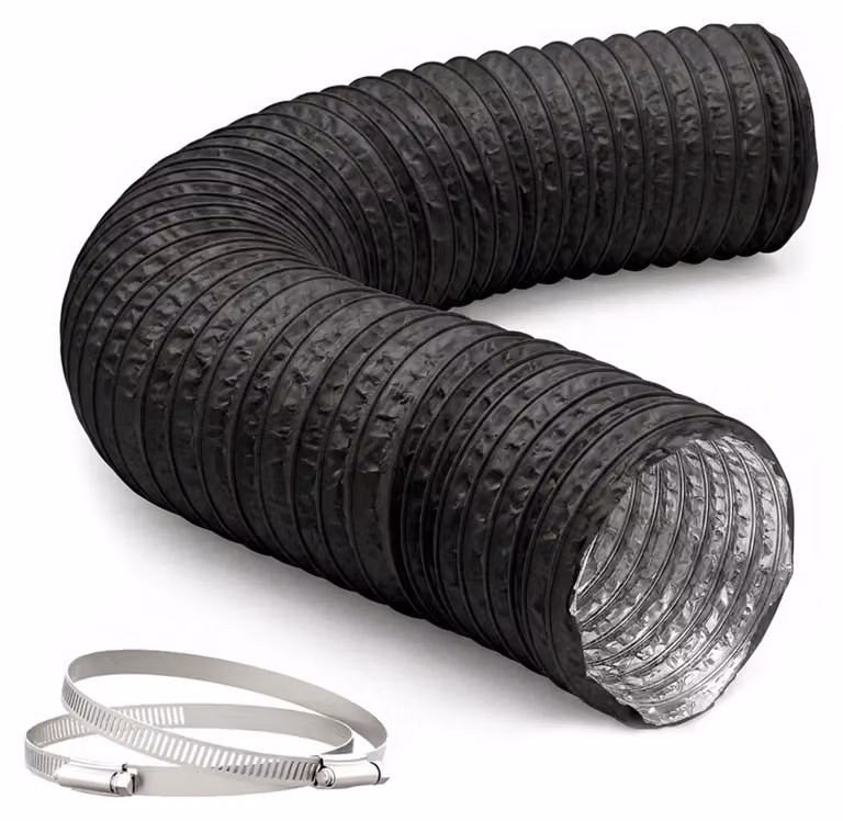Tubo di scarico Relaxdays, 2 fascette, Ø 75 mm, 5 m, PVC, alluminio, a tenuta di gas, resistente alle alte temperature, tubo per aria, nero