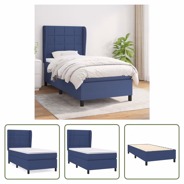 The Living Store Letto a molle con materasso Blu 80x200 cm in tessuto