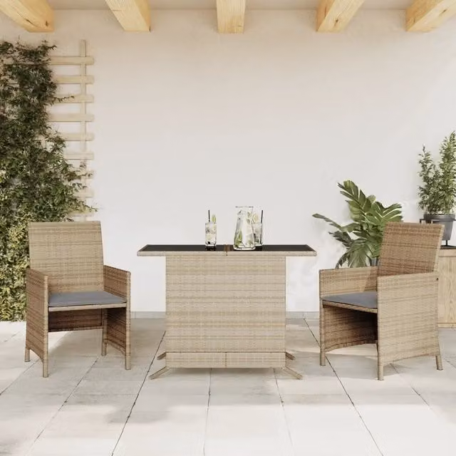 Set da Bistrò 3 pz con Cuscini Beige Misto in Polyrattan 365121