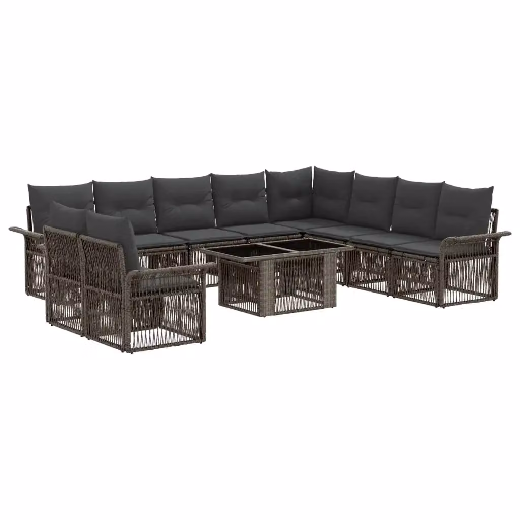 Set Divano da Giardino vidaXL 11 Pezzi in Polyrattan Grigio e Antracite con Cuscini – 2