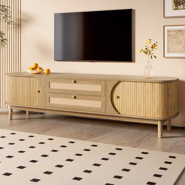 Mobile TV con ante e cassetti ¨C Minimal ¨C Legno effetto rattan stile rustico per soggiorno