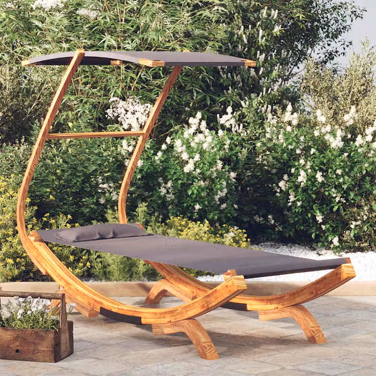 vidaXL Lettino con Tettuccio in Legno di Latifoglie Trattato, Colore Antracite, L: 100 cm, P: 190 cm, H: 134 cm