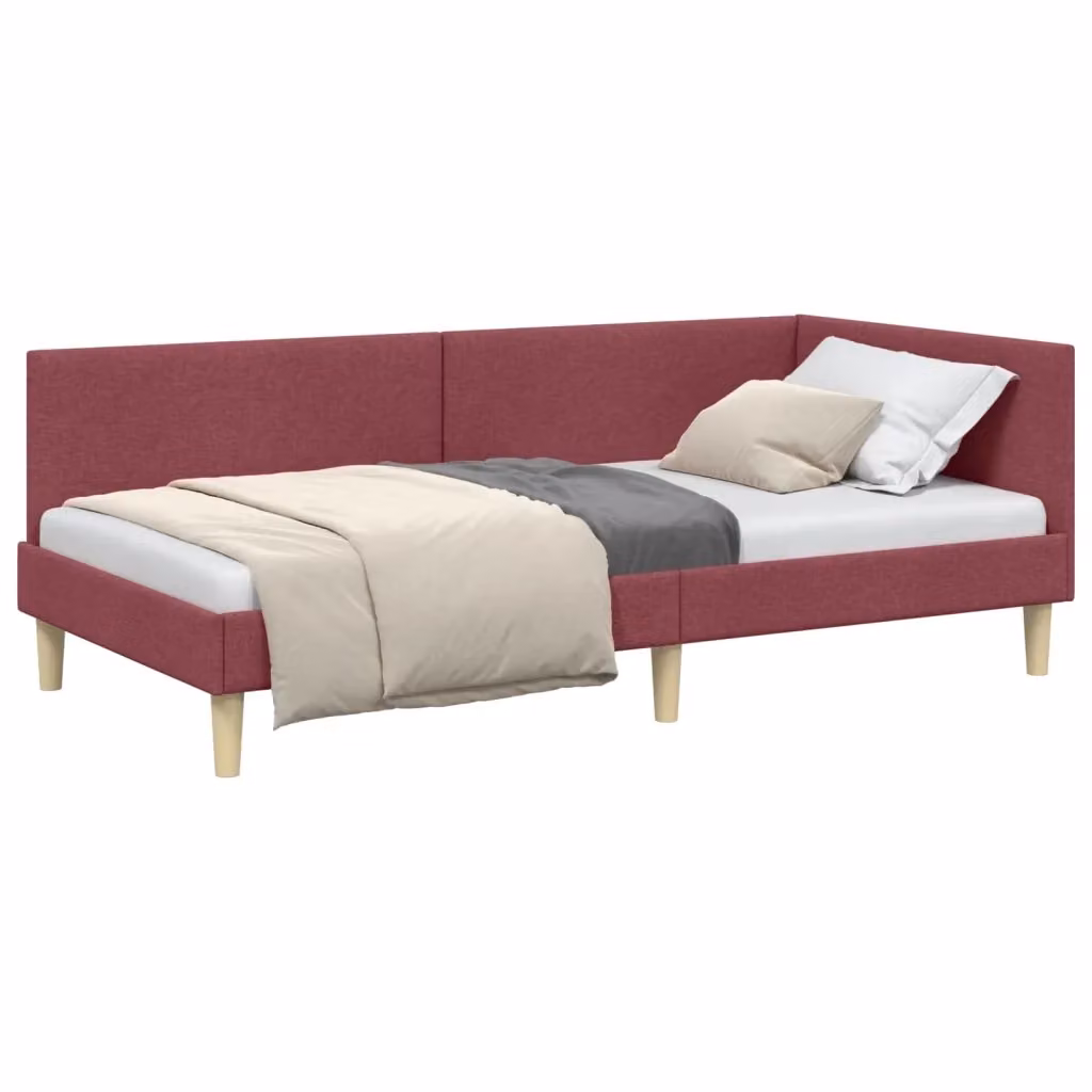 Cornice del letto ad angolo vidaXL in tessuto rosso, L/P/H: 204 x 104 x 72 cm – 2