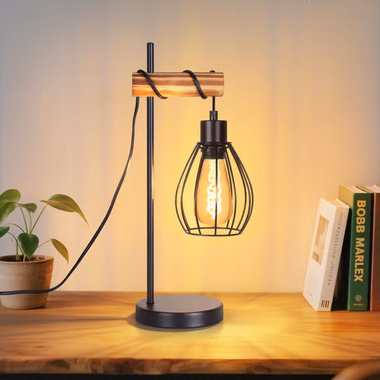 ZMH lampada da tavolo nera da comodino E27 lampada da tavolo retrò a 1 fiamma in metallo industriale lampada da comodino vintage con cavo senza lampadina