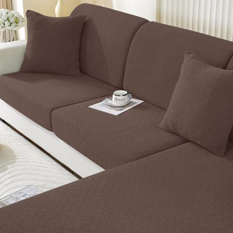 Copertura per cuscino da seduta, elasticizzata, antiscivolo, universale, lavabile, colore caffè chiaro, adatta per 1 posto + chaise longue