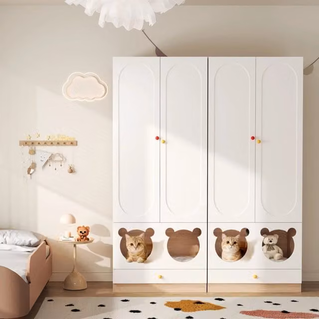 Armadio per bambini 2 pezzi ¨C Minimal ¨C Bianco e colore legno naturale 160x50x200cm