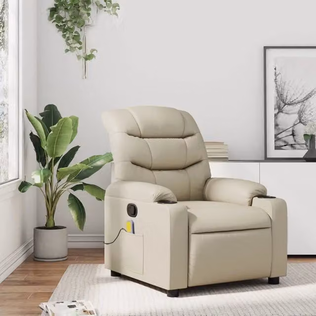 Divano Sedia-Poltrona reclinabile massaggiante in Similpelle Crema 579253