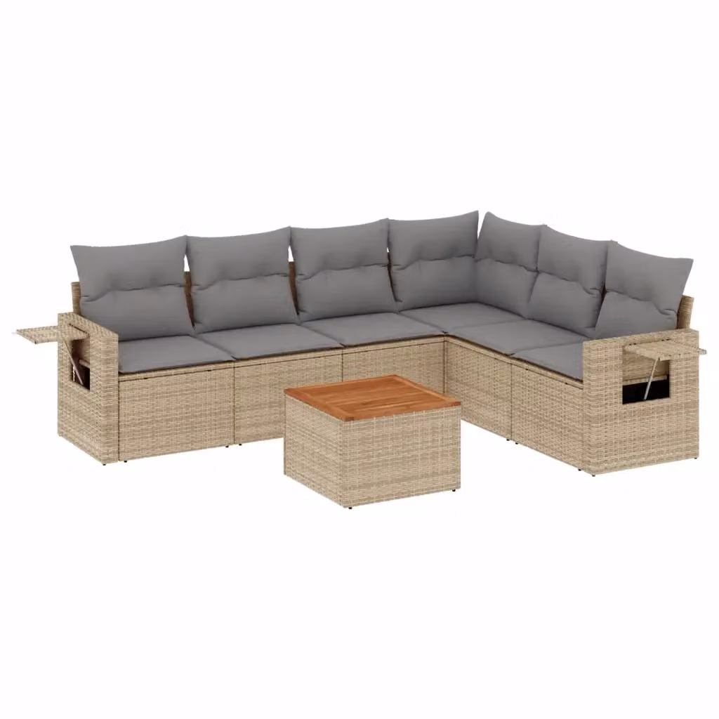 vidaXL Set Divano da Giardino a L di 7 pezzi in Polyrattan con Cuscini Beige e Grigio – 2