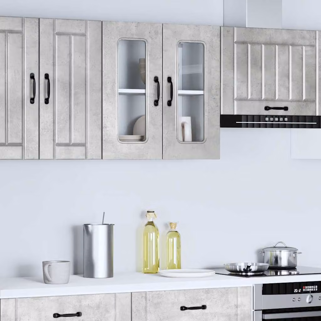 Pensile da cucina moderno vidaXL Kalmar con ante in vetro, Grigio Cemento, L: 60 cm, H: 60 cm, P: 31 cm