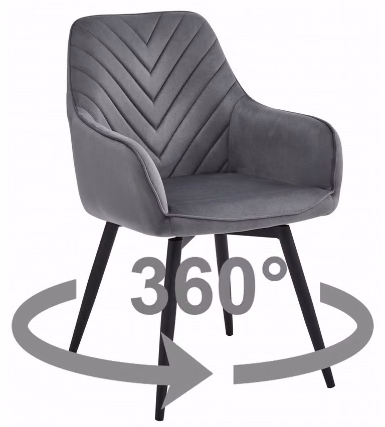 Sedia girevole Nana360 in velluto grigio scuro con gambe nere
