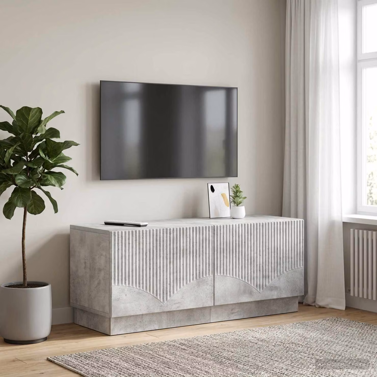 Mobile TV moderno vidaXL in legno ingegnerizzato e MDF, Grigio Cemento, L: 120 cm, P: 40 cm, H: 49 cm
