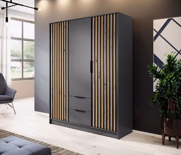 Armadio "Nelly" ad ante battenti grafite rovere Artisan larghezza 155cm