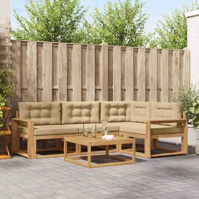 Set di divani da esterno 5 pz Bianco e Beige Poliestere 3386417
