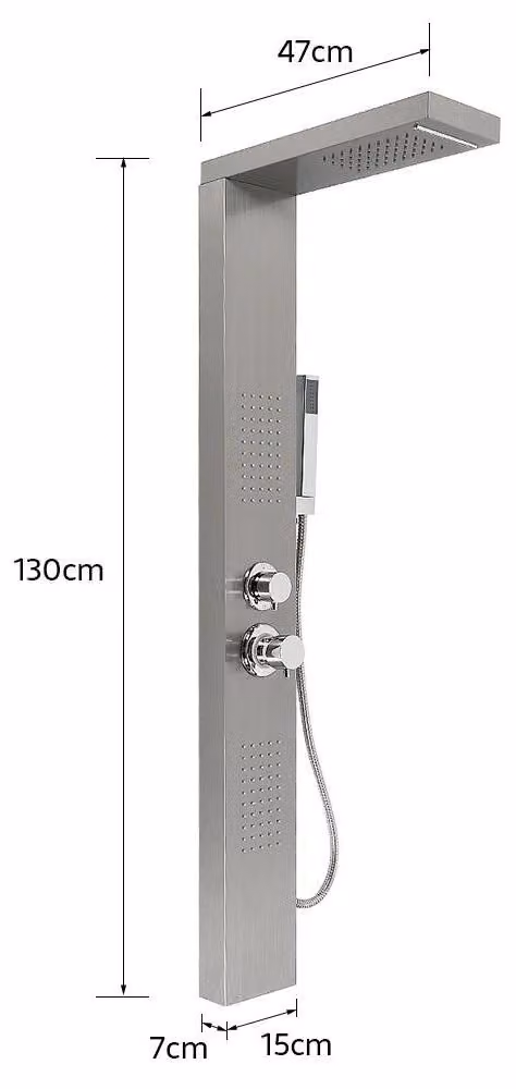 Pannello doccia 4-in-1 - Sistema doccia completo - Doccia a pioggia e cascata - Getto laterale massaggiante - Doccetta manuale ampia - Acciaio inossidabile spazzolato