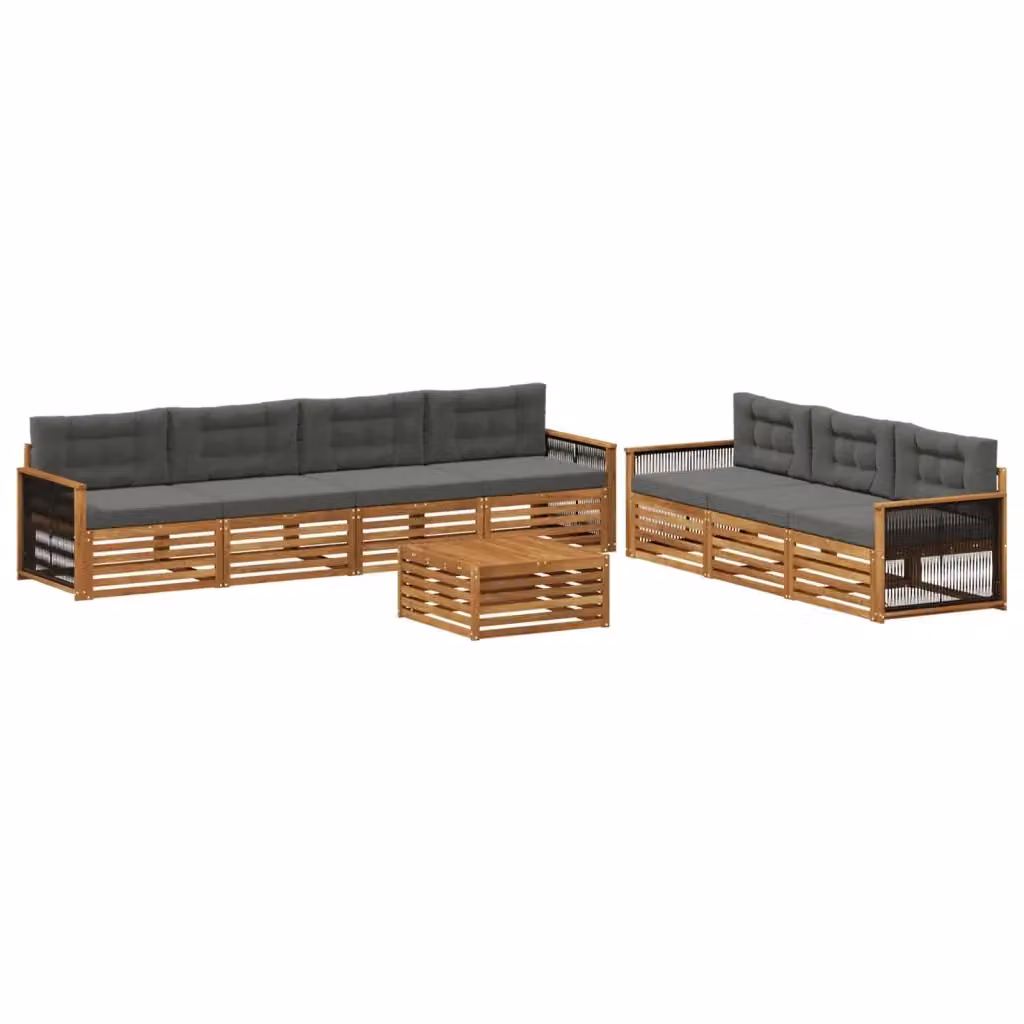 Set di divani da esterno a forma di U vidaXL in legno di acacia con tavolino, 8 pezzi, beige e antracite – 2