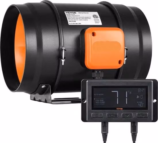 Ventilatore di canna - Inline - Ventilatore di aspirazione - con regolatore di temperatura e umidità - Ventilatore di scarico - per la cabina doccia domestica - EC 8 pollici