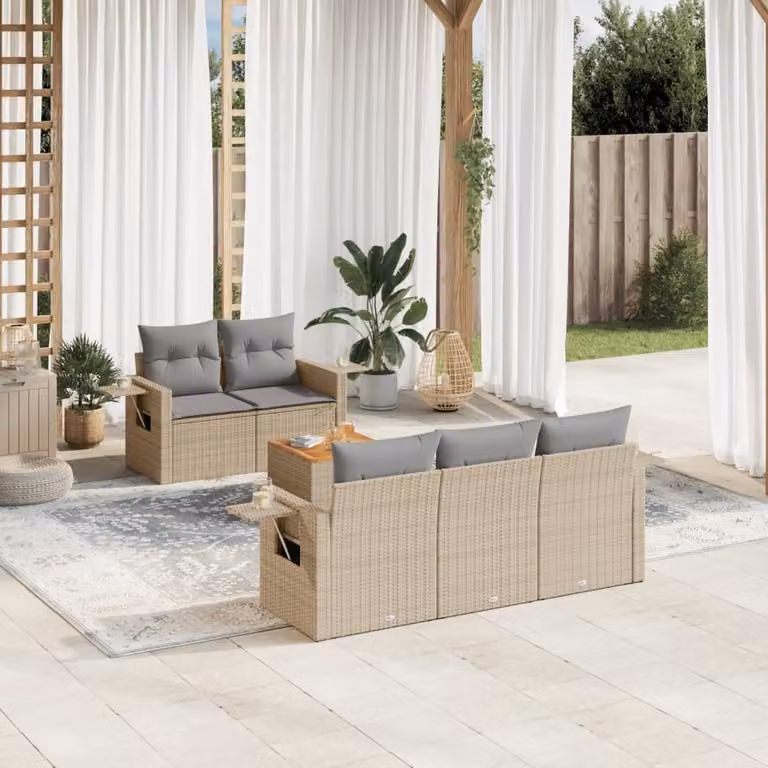 Maison Exclusive - Set Divano da Giardino 6 pz con Cuscini Beige Misto Polyrattan
